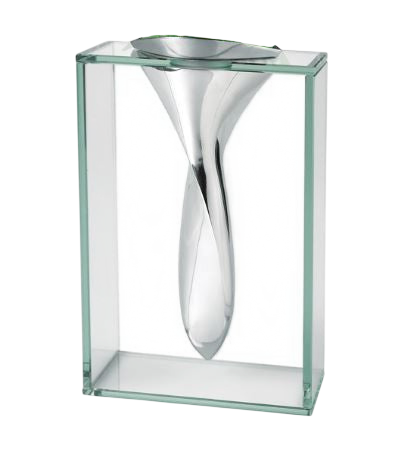 14 Mouth Blown Crystal Non Tarnish Aluminum and Glass Vase